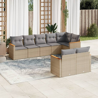 8 Piece Garden Sofa Set with Cushions Mix Beige Poly Rattan