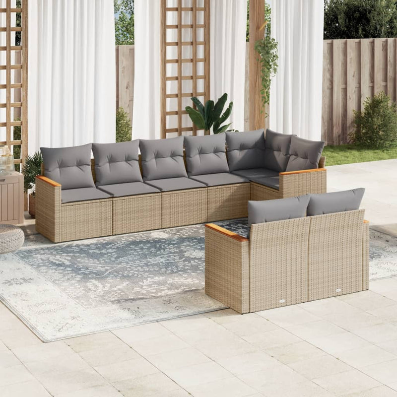 8 Piece Garden Sofa Set with Cushions Mix Beige Poly Rattan Payday Deals