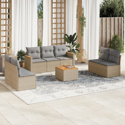 8 Piece Garden Sofa Set with Cushions Mix Beige Poly Rattan