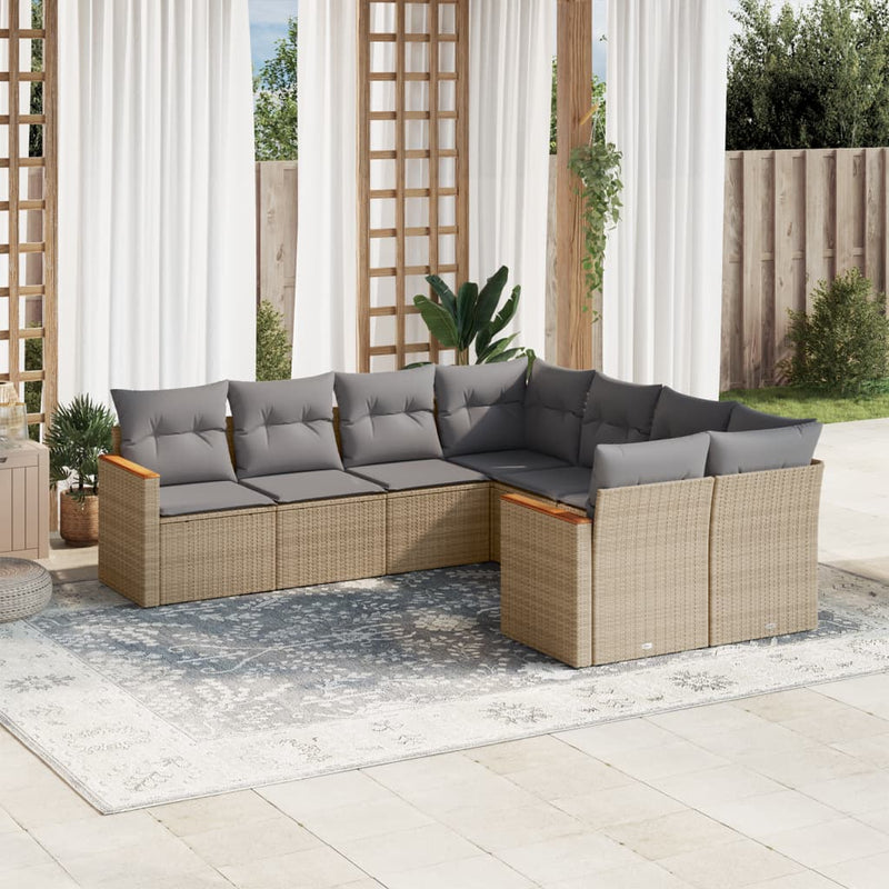 8 Piece Garden Sofa Set with Cushions Mix Beige Poly Rattan Payday Deals