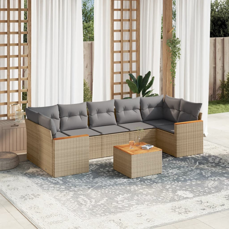 8 Piece Garden Sofa Set with Cushions Mix Beige Poly Rattan Payday Deals