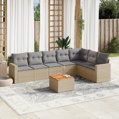 8 Piece Garden Sofa Set with Cushions Mix Beige Poly Rattan