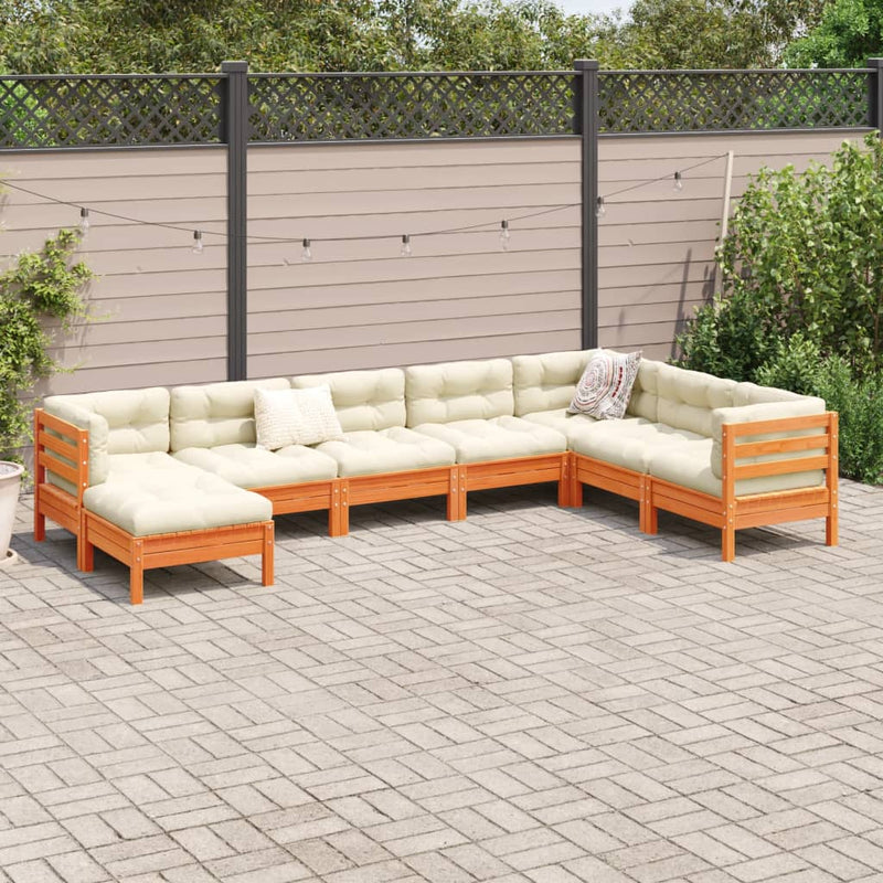 8 Piece Garden Sofa Set with Cushions Wax Brown Solid Wood Pine Payday Deals