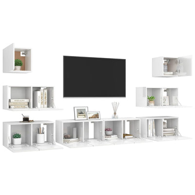 8 Piece TV Cabinet Set High Gloss White Engineered Wood Payday Deals