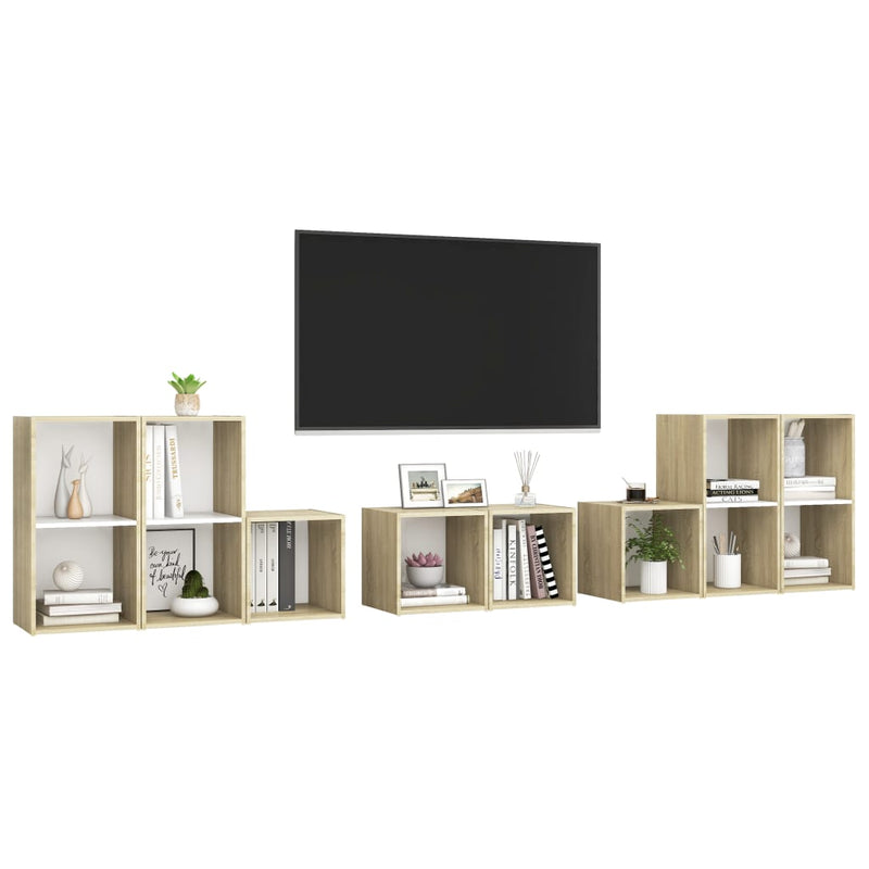 8 Piece TV Cabinet Set White and Sonoma Oak Engineered Wood Payday Deals