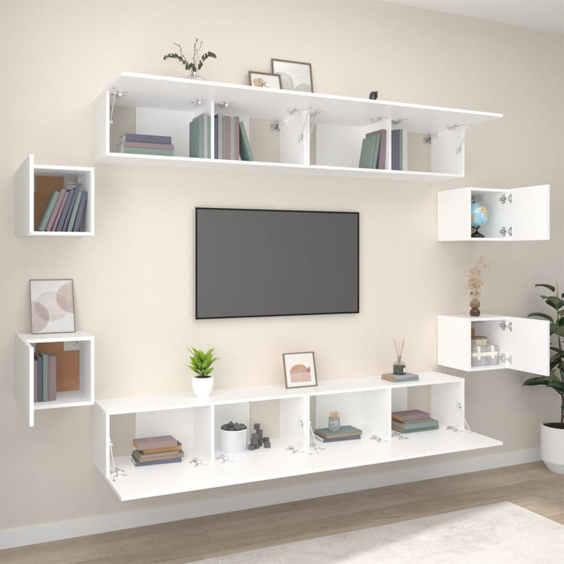 8 Piece TV Cabinet Set White Engineered Wood Payday Deals