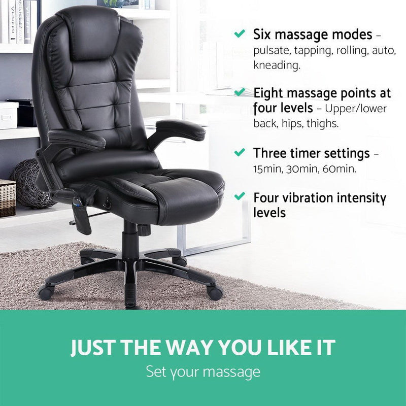 8 Point PU Leather Reclining Massage Chair - Black Payday Deals