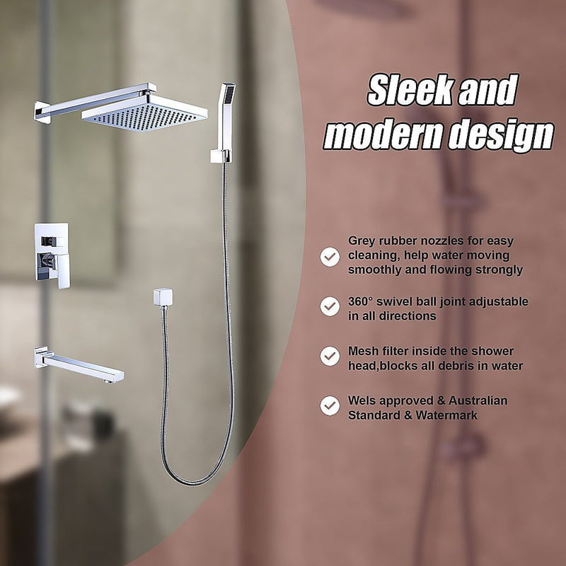 8" Rain Shower Head Straight Wall Arm Mixer Set Wall Bath Spout Outlet Tap Payday Deals