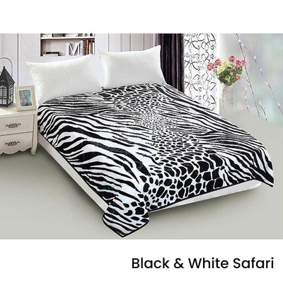 800GSM Luxury Reversible Animal Mink Blanket Queen 200 x 240 cm White Black Safari Payday Deals