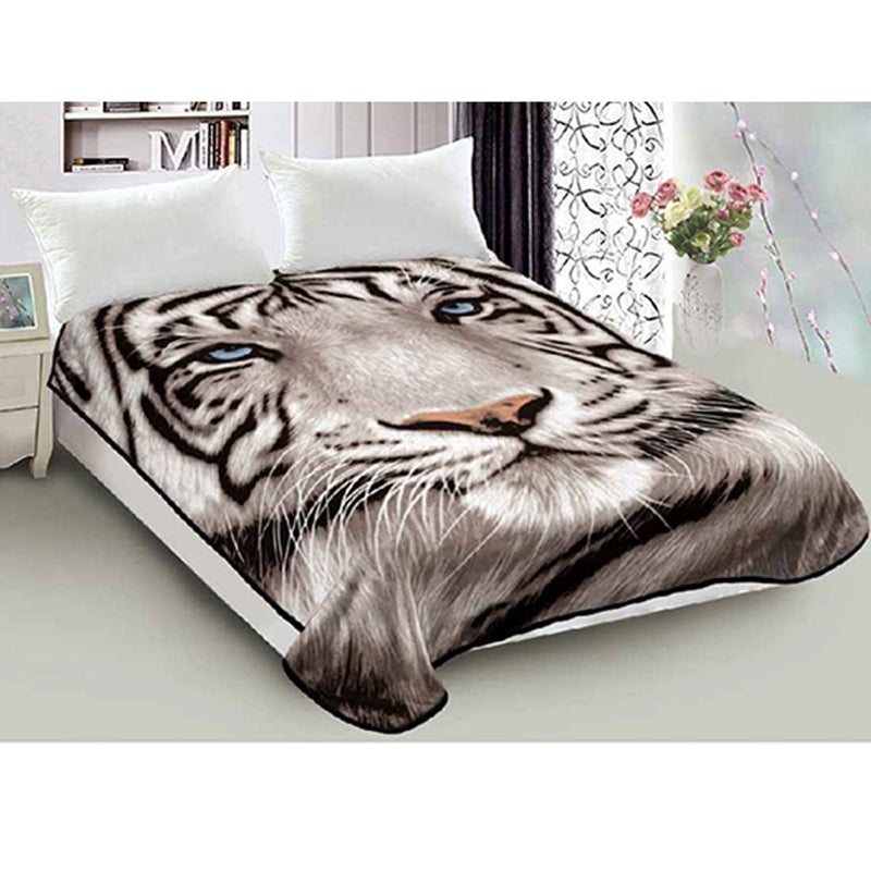 800GSM Luxury Reversible Animal Pattern Mink Blanket Queen 200 x 240 cm Blue-eyed Tiger Payday Deals