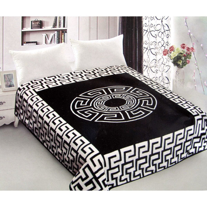 800GSM Luxury Reversible Mink Blanket Greek Key Black Queen 200 x 240 cm Payday Deals