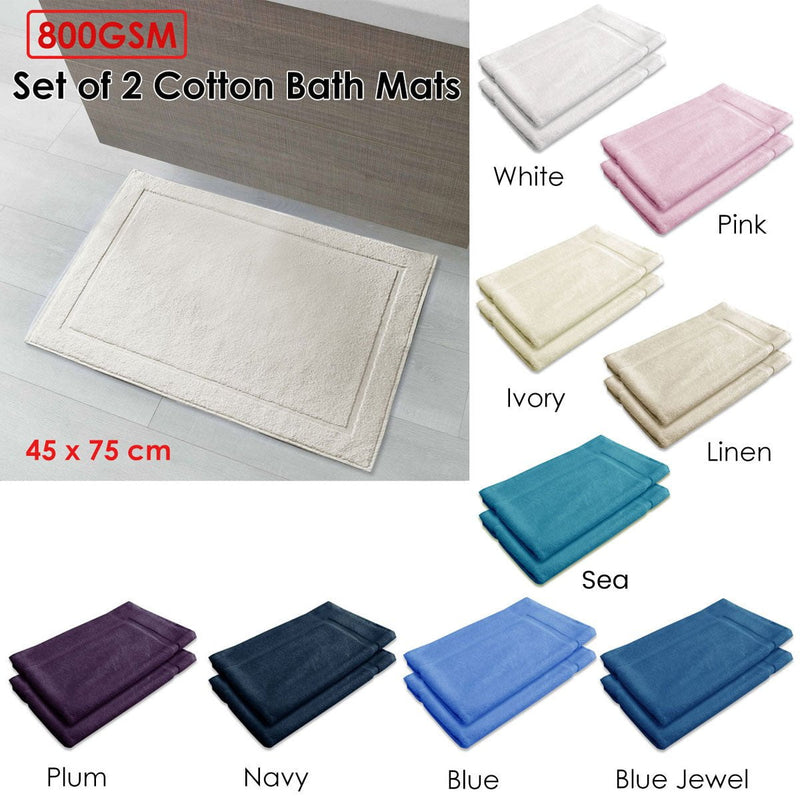 800GSM Set of 2 Cotton Bath Mat Blue Payday Deals