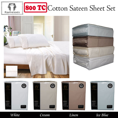 800TC Ramesses Cotton Sateen Sheet Set Cream King Payday Deals