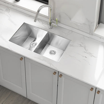 820x457mm Handmade Stainless Steel Undermount / Topmount Kitchen Laundry Sink with Waste Payday Deals