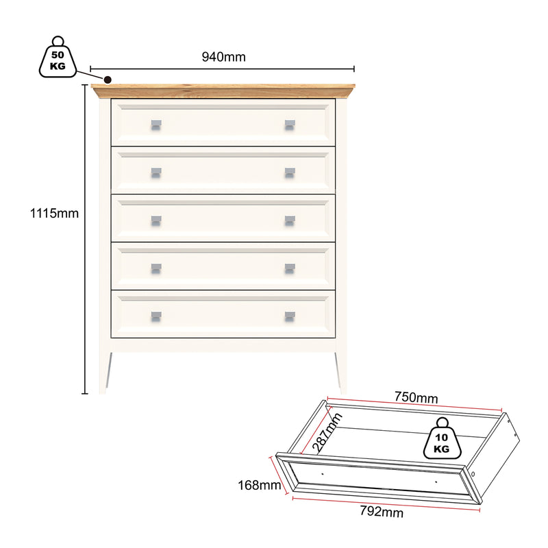 Coogee 5 Drawer Tallboy with 2 Matching Bedside Tables | Stylish Bedroom Storage Solution