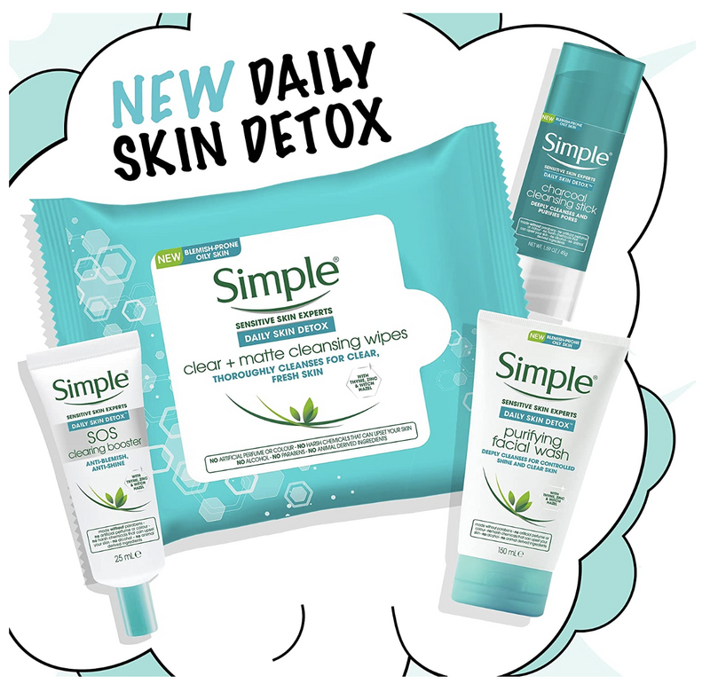 Simple Daily Skin Detox Clear + Matte Cleansing Wipes - 1 Pack of 25 Wipes