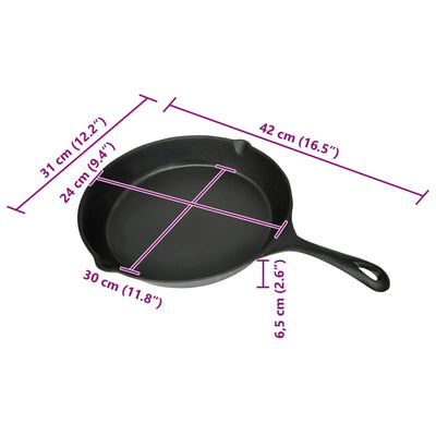 XL BBQ Grill Fry Pan Cast Iron 30 cm Round Plane