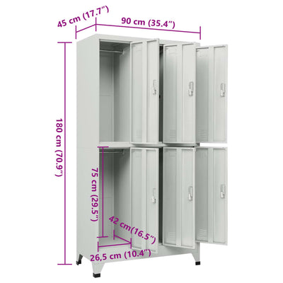 Locker Cabinet with 6 Compartments Steel 90x45x180 cm Grey