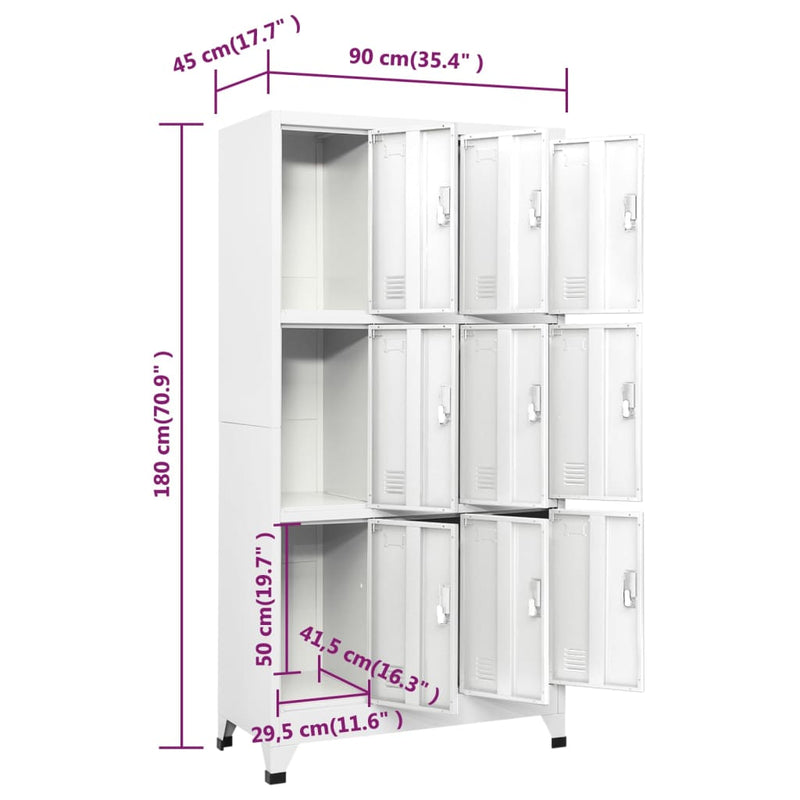 Locker Cabinet with 9 Compartments Steel 90x45x180 cm Grey