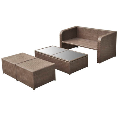 4 Piece Garden Lounge Set with Cushions Poly Rattan Brown