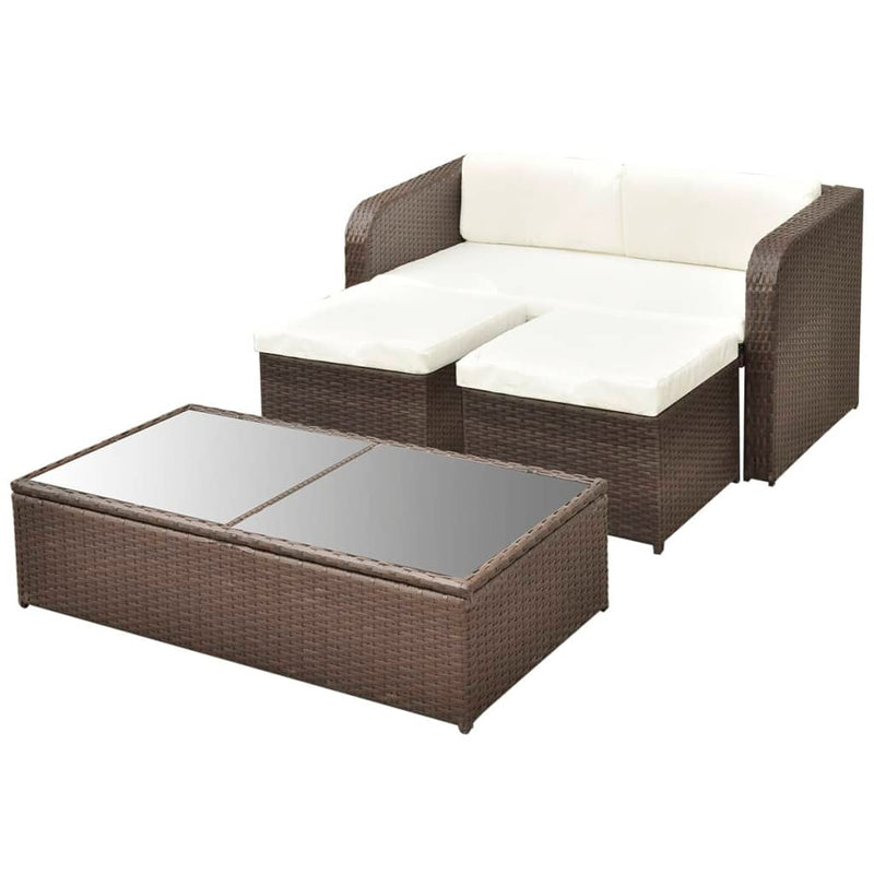 4 Piece Garden Lounge Set with Cushions Poly Rattan Brown