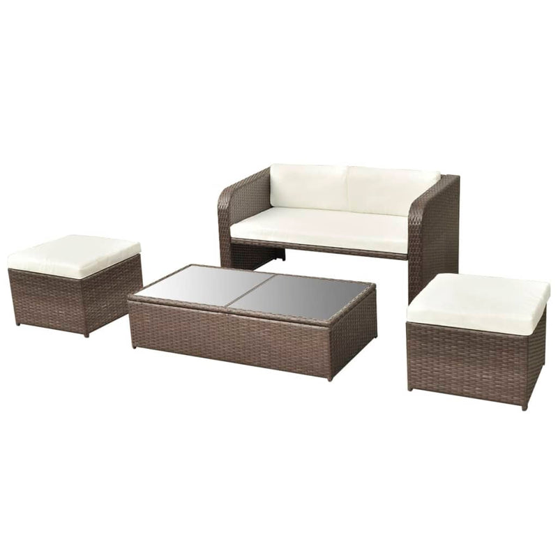 4 Piece Garden Lounge Set with Cushions Poly Rattan Brown