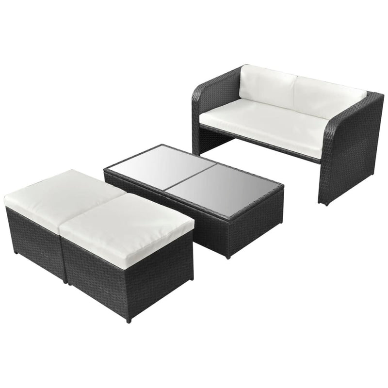 4 Piece Garden Lounge Set with Cushions Poly Rattan Black