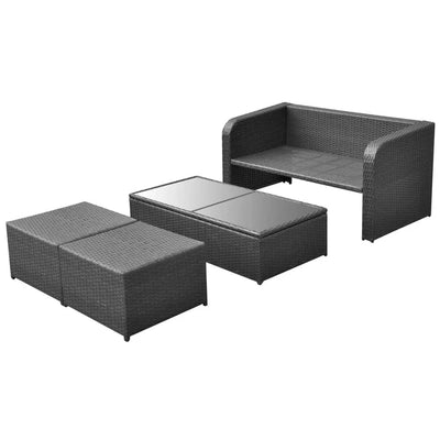 4 Piece Garden Lounge Set with Cushions Poly Rattan Black