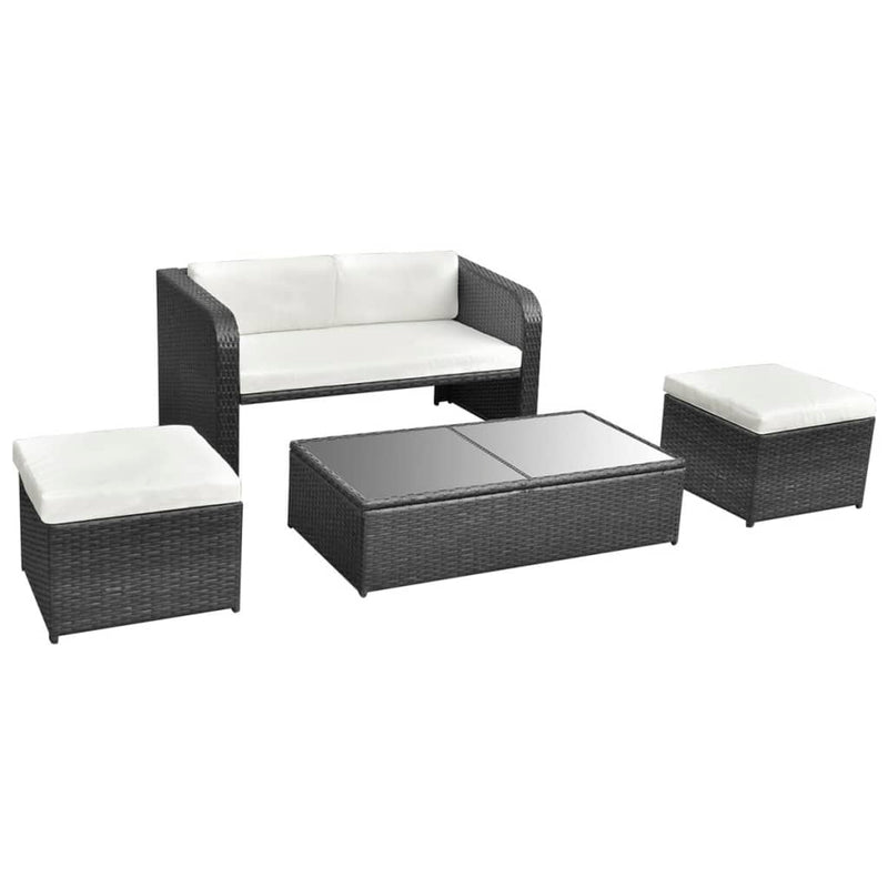 4 Piece Garden Lounge Set with Cushions Poly Rattan Black