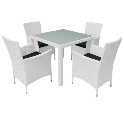 5 Piece Outdoor Dining Set Poly Rattan Cream White