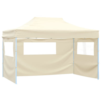 Foldable Tent Pop-Up with 4 Side Walls 3x4.5 m Cream White