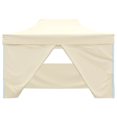 Foldable Tent Pop-Up with 4 Side Walls 3x4.5 m Cream White