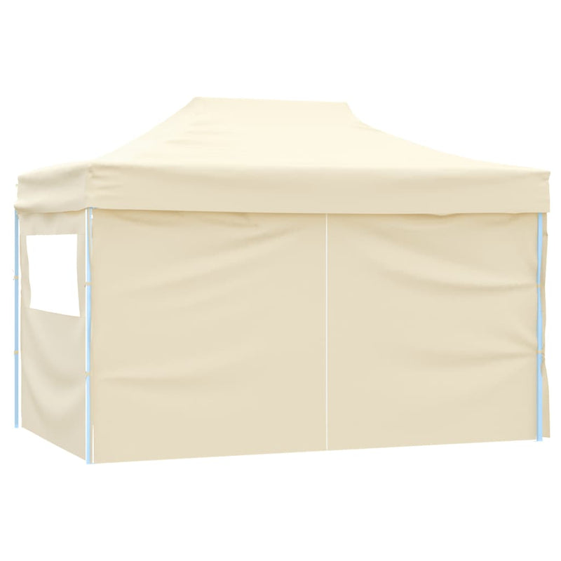 Foldable Tent Pop-Up with 4 Side Walls 3x4.5 m Cream White