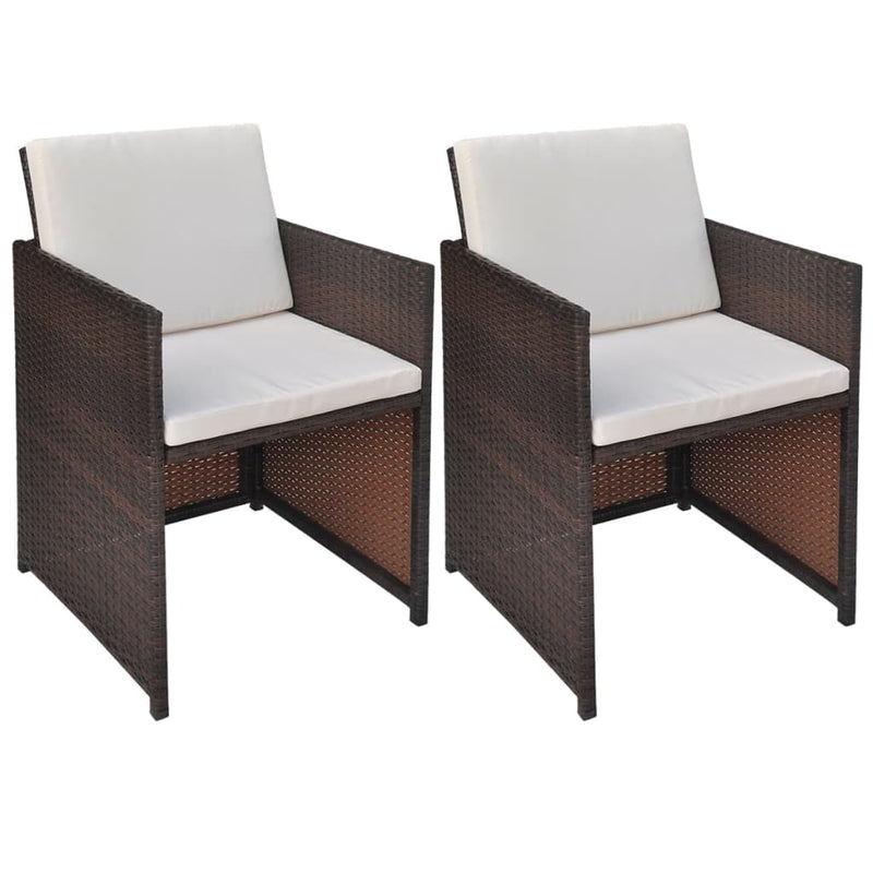 Garden Chairs 2 pcs with Cushions and Pillows Poly Rattan Brown