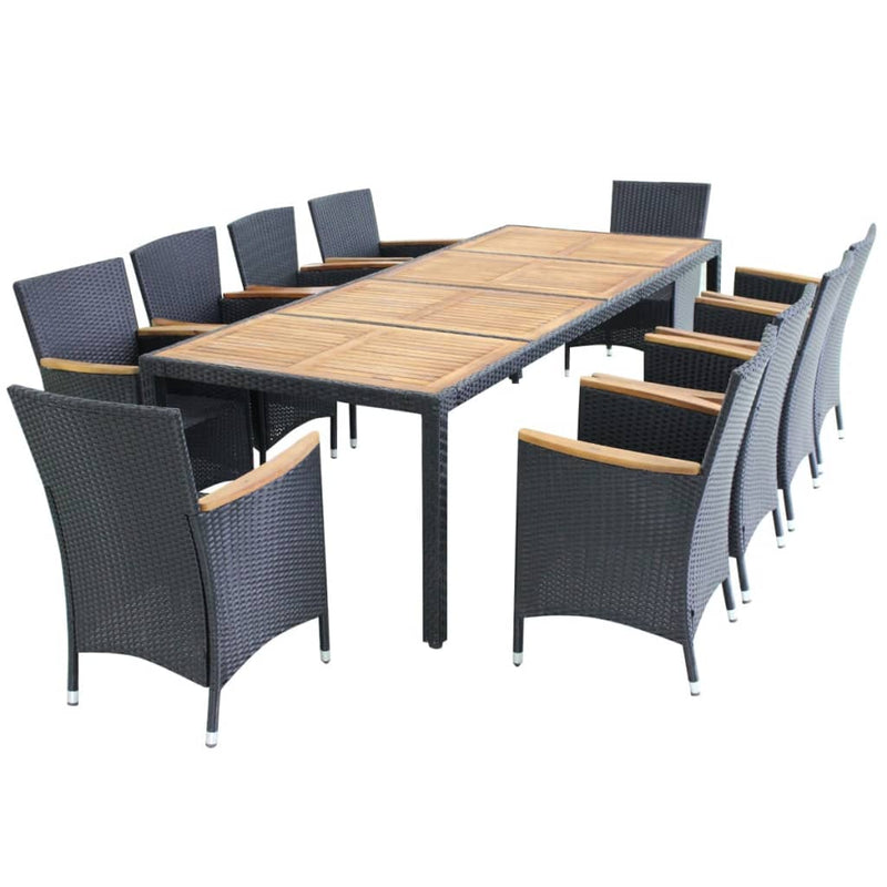 11 Piece Outdoor Dining Set with Cushions Poly Rattan Black