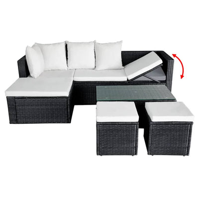 4 Piece Garden Lounge Set with Cushions Poly Rattan Black