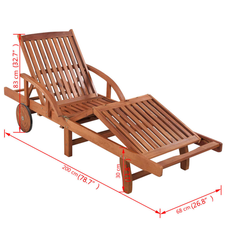 Sun Lounger with Cushion Solid Acacia Wood