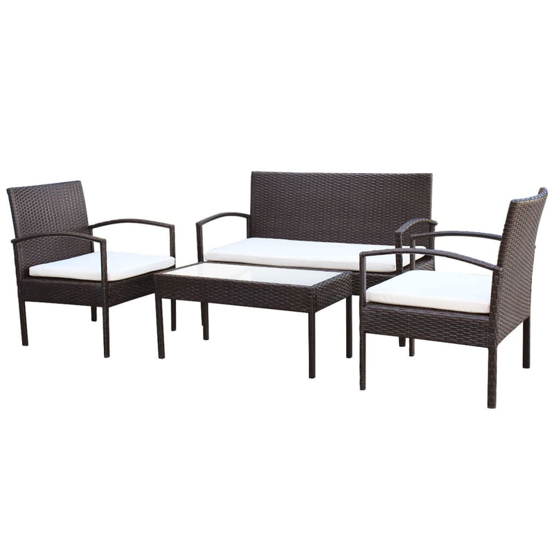 4 Piece Garden Lounge Set with Cushions Poly Rattan Brown