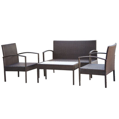 4 Piece Garden Lounge Set with Cushions Poly Rattan Brown