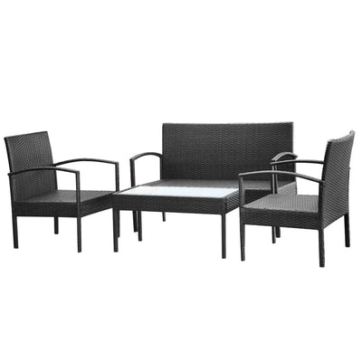 4 Piece Garden Lounge Set with Cushions Poly Rattan Black