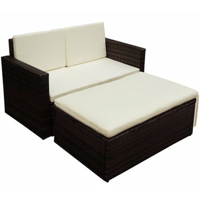 2 Piece Garden Lounge Set with Cushions Poly Rattan Brown