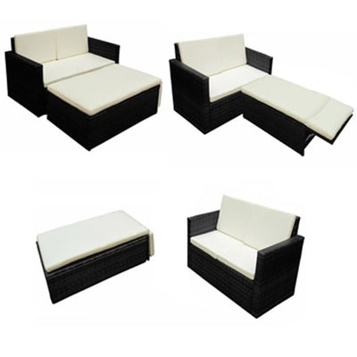 2 Piece Garden Lounge Set with Cushions Poly Rattan Black