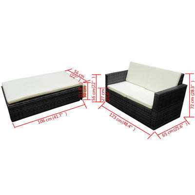 2 Piece Garden Lounge Set with Cushions Poly Rattan Black