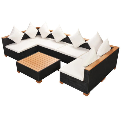 7 Piece Garden Lounge Set with Cushions Poly Rattan Black