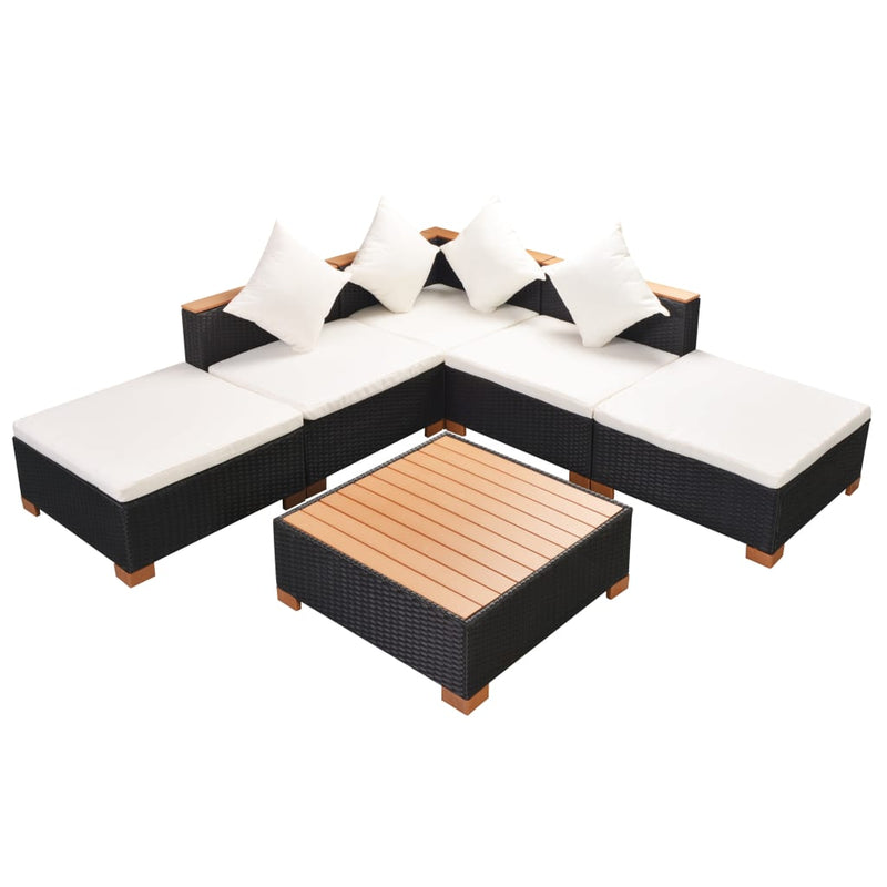 6 Piece Garden Lounge Set with Cushions Poly Rattan Black