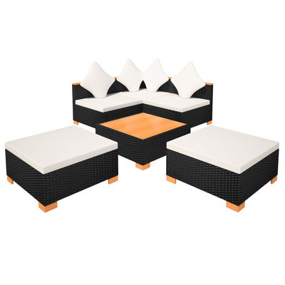 6 Piece Garden Lounge Set with Cushions Poly Rattan Black