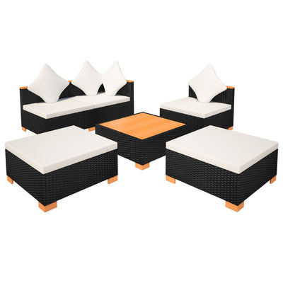 6 Piece Garden Lounge Set with Cushions Poly Rattan Black