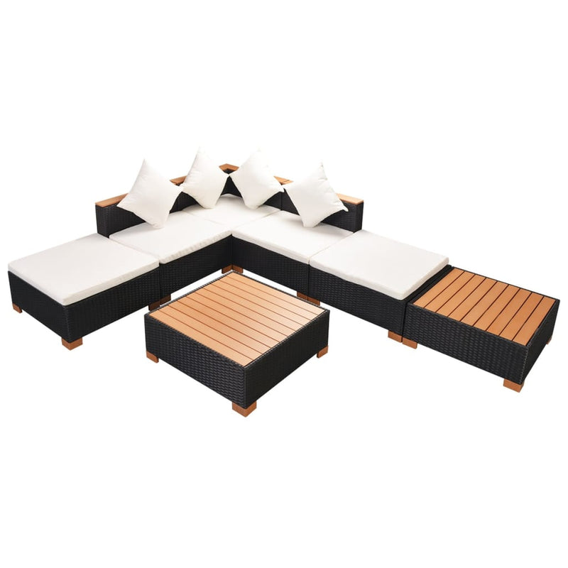 7 Piece Garden Lounge Set with Cushions Poly Rattan Black