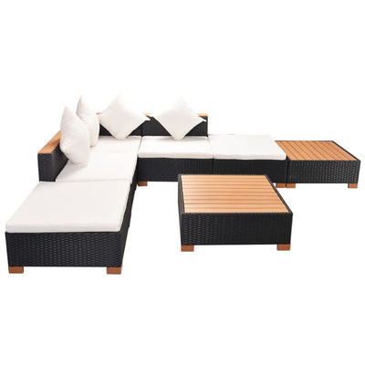 7 Piece Garden Lounge Set with Cushions Poly Rattan Black