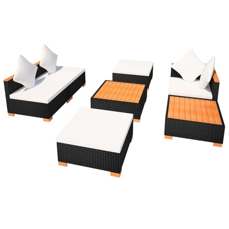 7 Piece Garden Lounge Set with Cushions Poly Rattan Black